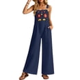 thumbnail image 6 of Floral Overalls for Women Boho Embroidered Wide Leg Cotton Linen Jumpsuits Loose Lightweight Adjustable Strap Cute Overalls, 3XL, 6 of 8