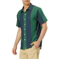 thumbnail image 4 of INSPIRE CHIC Men's Striped Button Down Short Sleeve Hawaiian Color Block Shirts L Dark Blue Green, 4 of 6