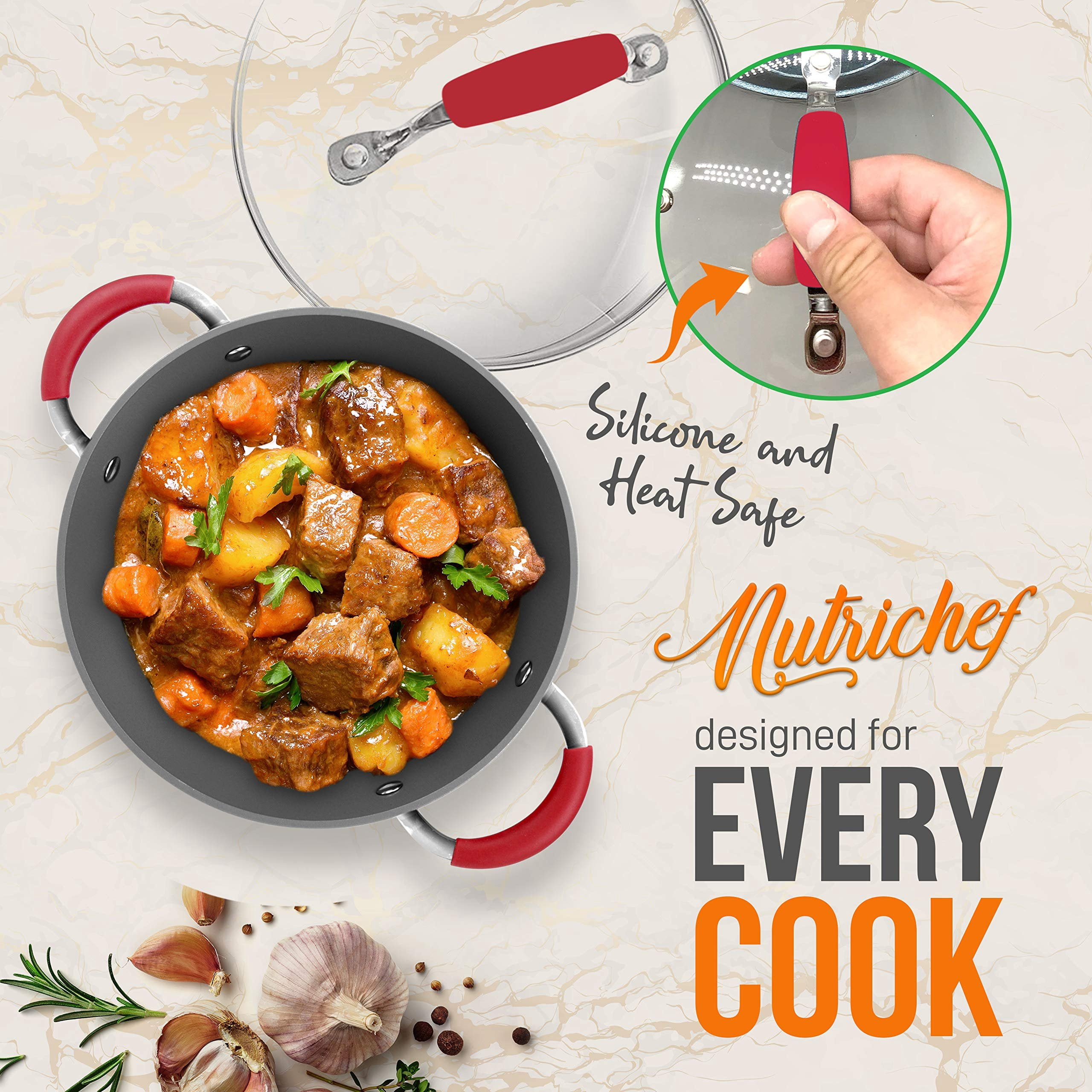 NutriChef Durable Non-Stick Dutch Oven Pot - High-Qualified Kitchen Cookware, 3.6 Quarts