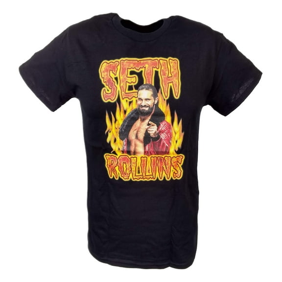 Seth Rollins Standing in Flames Mens Black T-shirt