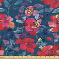 thumbnail image 2 of Ambesonne Floral Fabric by the Yard Upholstery, Rose Look Flowers Leaves Art, 5 Yards, Hot Pink Dark Sky Blue, 2 of 5