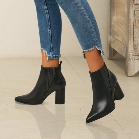 

Women‘s Pointed Toe Ankle Boots Solid Color Chunky Heeled Comfy Fashion Short Boots Women‘s Block Heeled Footwear