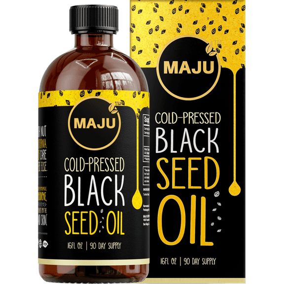 MAJU's Black Seed Oil (16oz), High Thymoquinone Nigella Sativa Oil, Cold-Pressed