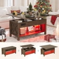 thumbnail image 2 of PPorfamilia 42" Lift Top Coffee Table, 3 in 1 Center Table with Storage, LED Lighting and Power Outlets for Living Room, Oak Gray, 2 of 11