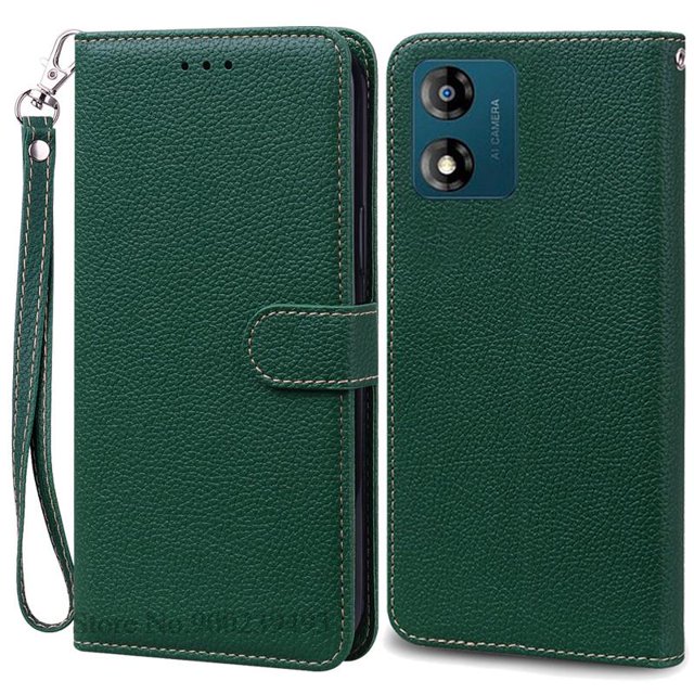 Étui E13 pour Moto E13 Étui Portefeuille en Cuir à Rabat pour Moto E13 Étui de Téléphone pour Moto E13 Capa Étui Fundas Vert Foncé-Sangle pour Moto E13