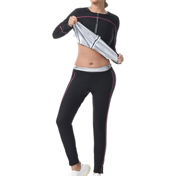 Sauna Suit for Women Weight Loss, 4 in 1 Slimming Shapewear Sauna Jacket Pants Workout Sweat Suits with Zipper