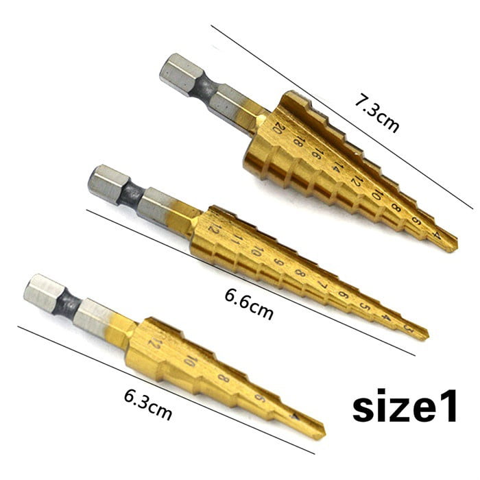 Pouch 3X HSS Step Cone Drill Titanium Coated Hole Cutter Bit Set 3-12 4-12/20mm 