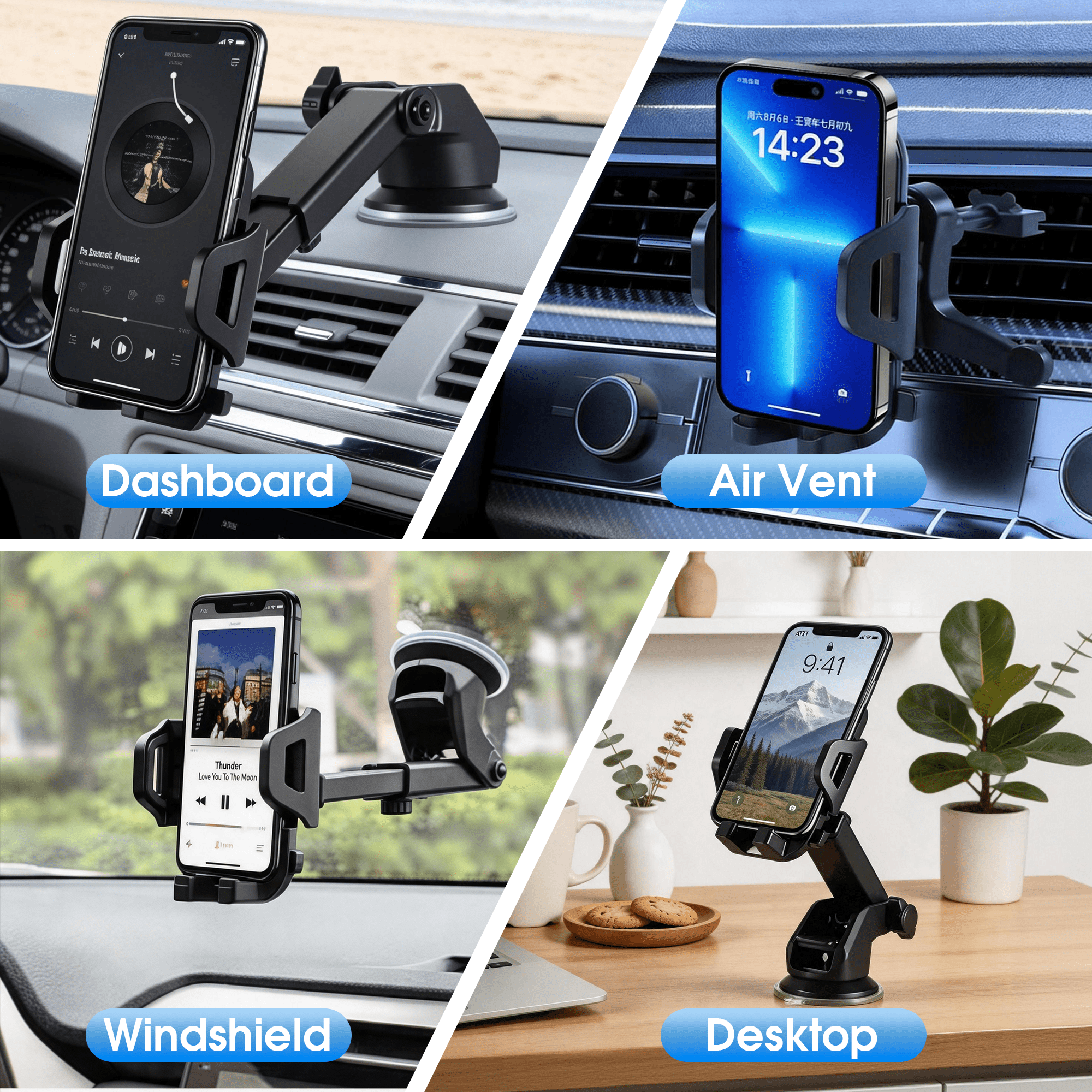 GARITIN Car Phone Holder Suction Cup 360° Adjustable Car Phone Mount, Cell Phone Holder for Dashboard Windshield Air Vent