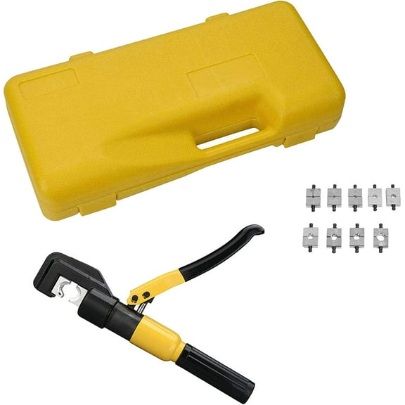 PET-U 10 Ton Hydraulic Wire Crimper Battery with 9 Dies Cable Lug Terminal Crimper Crimping Tool for Crimping Wires and Butt Connectors