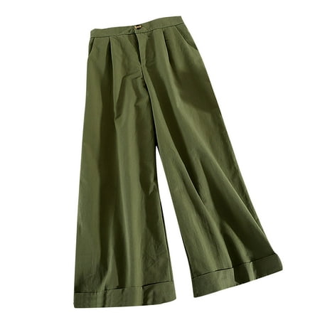 

Dadaria Wide Leg Pants for Women Dressy Overlay Solid Color High Waist Cotton Pants Loose Straight with Pocket Trouser Green 均码 Female