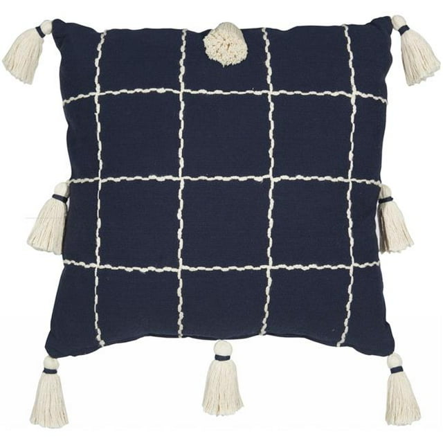 HomeRoots 386332 Boho Handcrafted Navy Accent Throw Pillow
