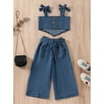 thumbnail image 3 of Honganda Girl's Two-Piece Suit, Backless Denim Sling Tops + Wide-Leg Slit Pants, 3 of 9