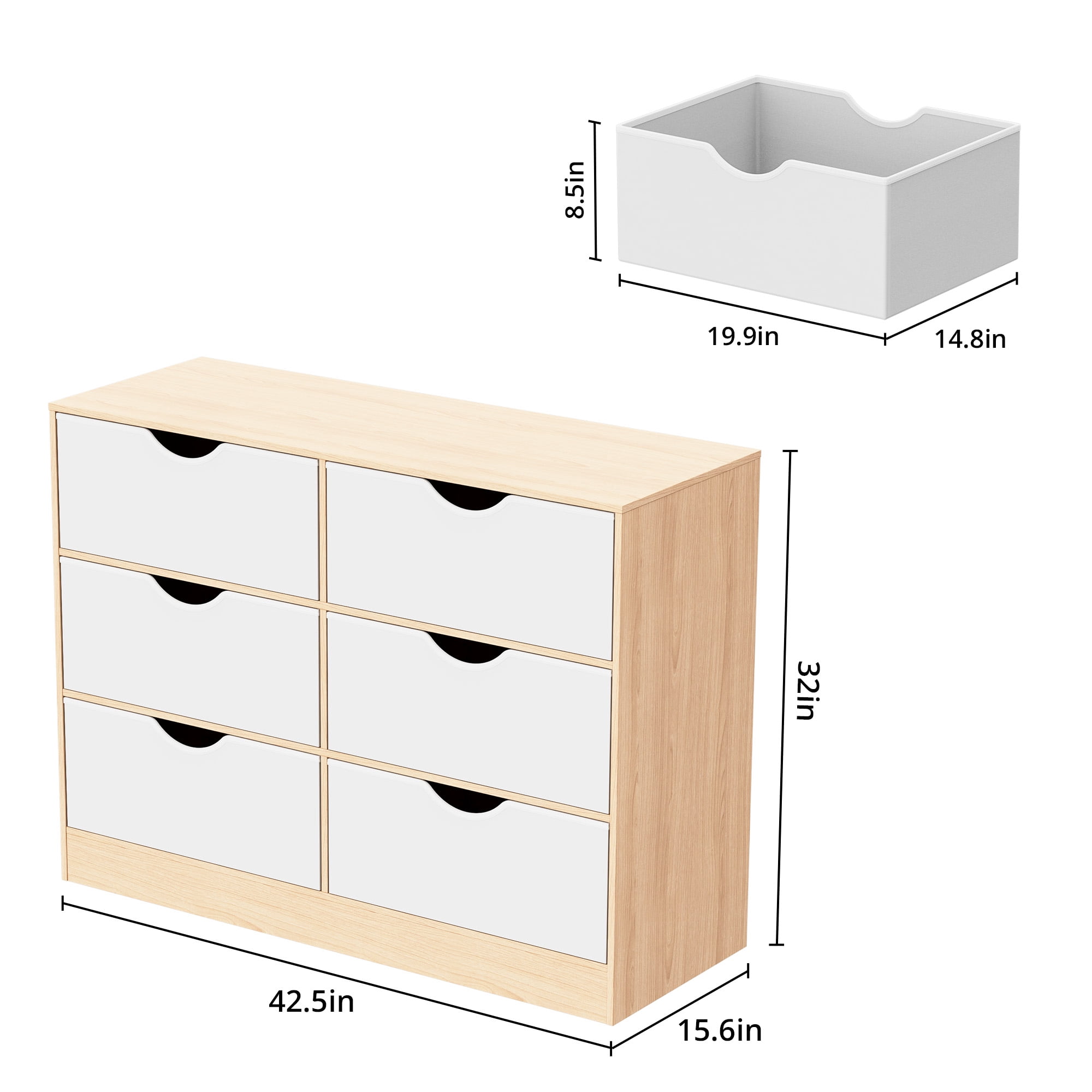 3 Tier Storage Organizer Wooden Book Shelf, 6 Cube Bookcase, 6 Removable Fabric PU Drawers Open Bookshelf, Modern Floor Standing Display Bookshelf for Living Room, Entryway, Home Office,Oak