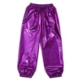 thumbnail image 3 of TiaoBug Kids Girls Boys Modern Jazz Hip Hop Dance Costumes Shiny Metallic Dance Pants Trousers Leggings Purple 120, 3 of 7