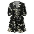 thumbnail image 4 of Kcodviy Robe pour Femmes Printemps Été à Manches Robe pour Femmes à Col en V Imprimé Irrégulier Petite Robes d'Été Ourlet Robe Courte, 4 of 5