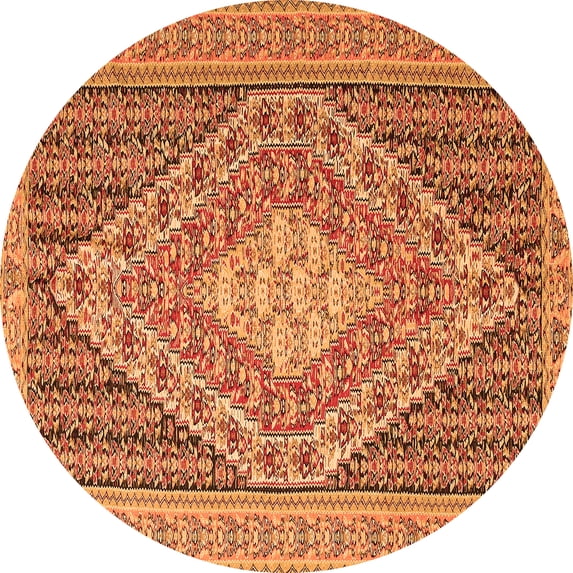 Ahgly Company Indoor Round Medallion Orange Traditional Area Rugs, 4' Round