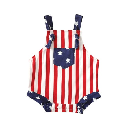 

Bagilaanoe 4th of July Newborn Baby Boys Girl Rompers Stars Stripes Print Sleeveless Bodysuit 3M 6M 12M 18M 24M Infant Summer Overalls Shorts for Independence Day