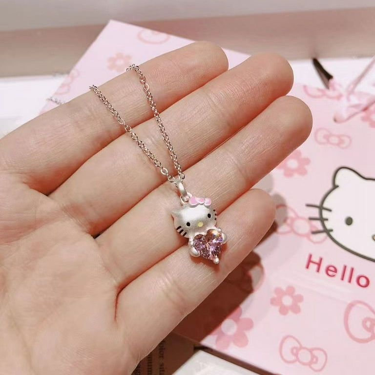 Sanrio Hellokitty Animated Diamond Necklace Cartoon Girl Princess KT Cat Love Cute Sweet Clavicle Chain Jewelry Birthday Gift, Women's, Size: One Size
