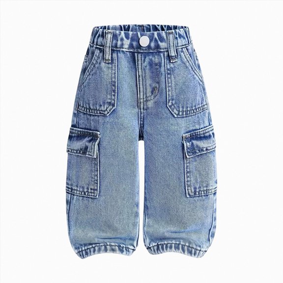 Linfrsh Boys Cargo Jeans Baggy Straight Leg Loose Streetwear Trousers Denim Pants with Pockets, 2-3 Years