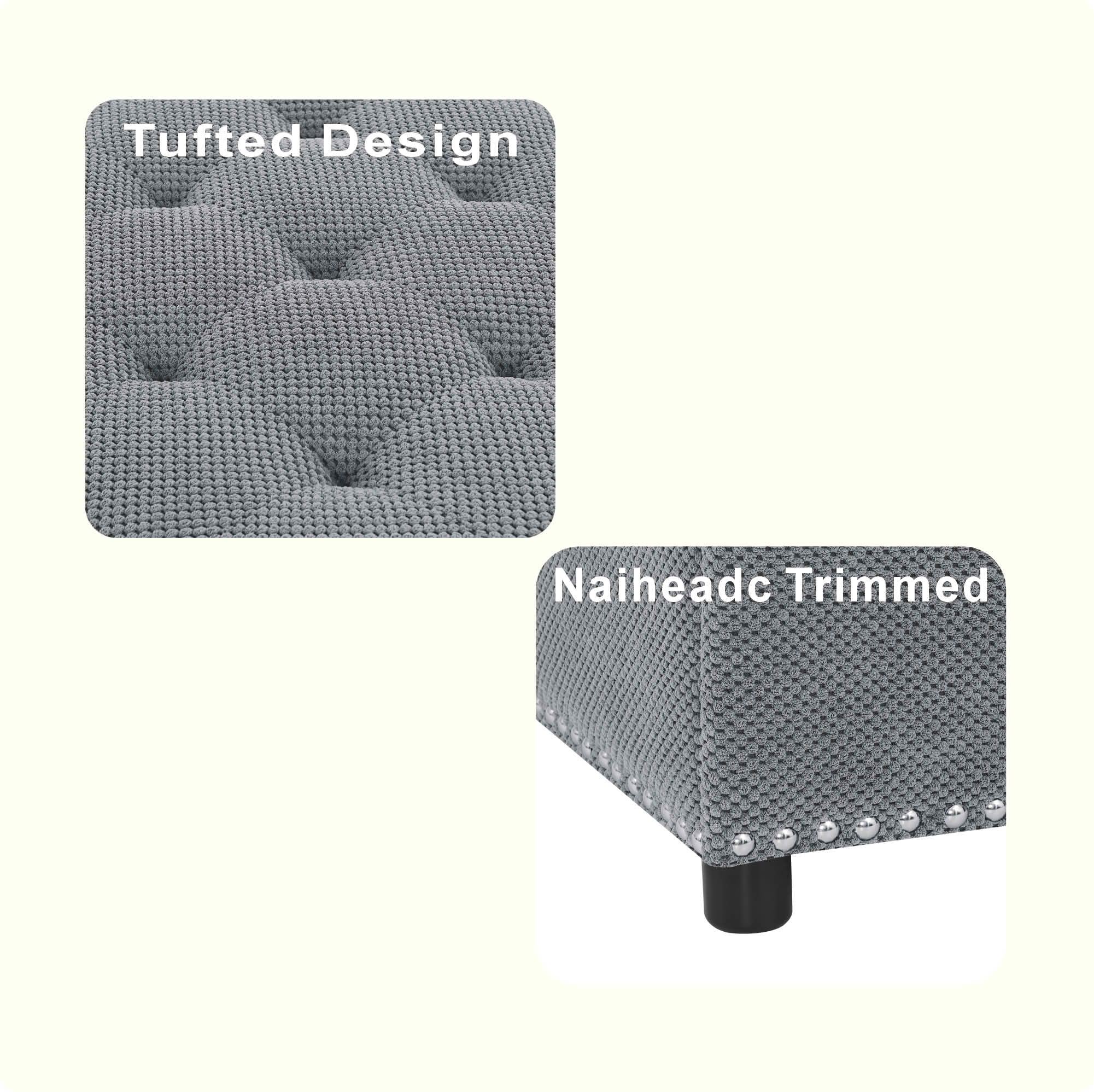 MAYEERTY 30 In Storage Ottoman, Tufted Footstool, Nailhead Trim, Square Ottoman, Light Gray