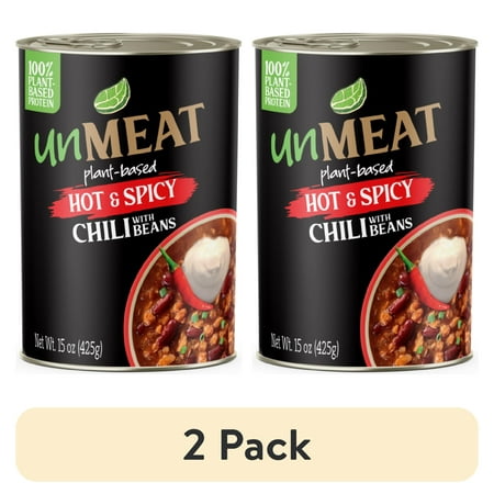 (2 pack) unMEAT Hot & Spicy Chili with Beans, 15 oz Can, Plant-Based, High Protein