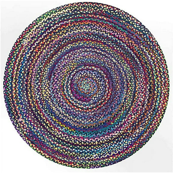 Ripaz Vogue Cotton Multi Mix Rug Round Hand Braided Area Rug (2x2 Feet Round)