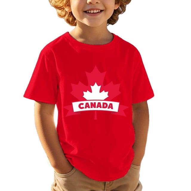 T-shirt Graphique pour Garçons Canada Feuille d'Érable Drapeau Canadien Col Rond Manches Courtes Tee Garçons Fête du Canada Imprimé Graphique Coupe Ample Haut Imprimé Feuille d'Érable Drapeau pour Garçons