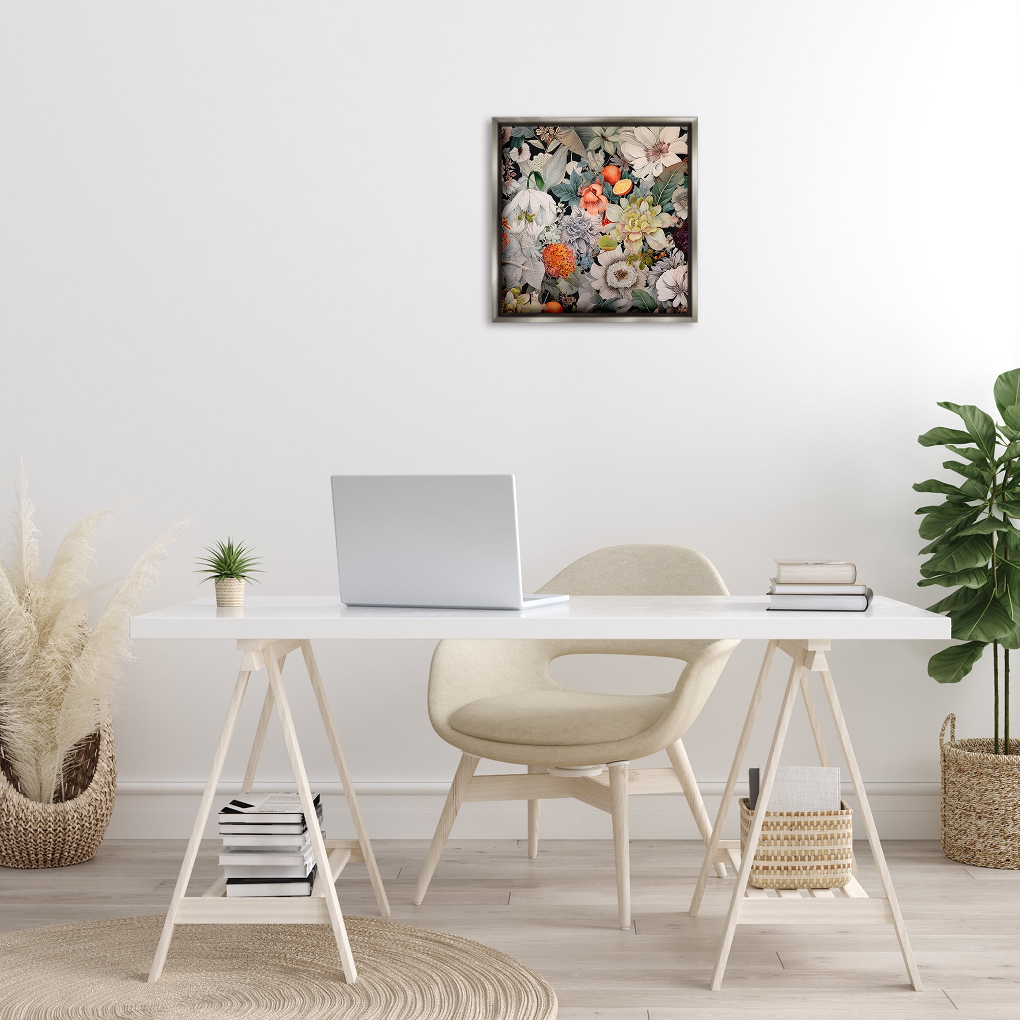 Stupell Industries Grey Mixed Florals Botanical & Floral Painting Gray Floater Framed Art Print Wall Art, 18 x 18