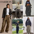 thumbnail image 6 of Women's Athletic Cargo Pants - High Waisted Wide Leg Windproof Hiking Pants with Drawstring for Outdoor Training & Streetwear Black S, 6 of 6