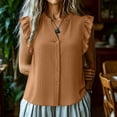 thumbnail image 2 of Womens Button Down Shirt Casual Ruffle Short Sleeve V Neck Textured Trendy Summer Tops Work Blouse (M, Khaki), 2 of 6