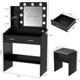 thumbnail image 2 of Bingirl Vanity Desk with Mirror and LED Lights - Makeup Vanity Desk with Power Outlet and Cushioned Stool - Dressing Table with 2 Drawers and 3 Lighting Modes Adjustable Brightness for Bedroom - Black, 2 of 7