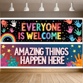 thumbnail image 3 of LUUFILx Colorful Inspirational Welcome Classroom Banner Set Motivational Backdrop Decorations Rainbow Handprints Education Party Supplies Wall Art Encouragement, 3 of 8
