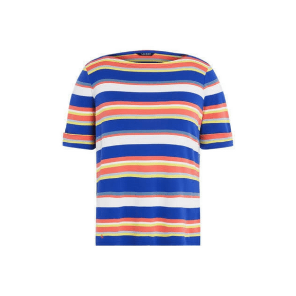 Lauren Ralph Lauren Women's Short Sleeve Striped Top, Blue Multi, XL