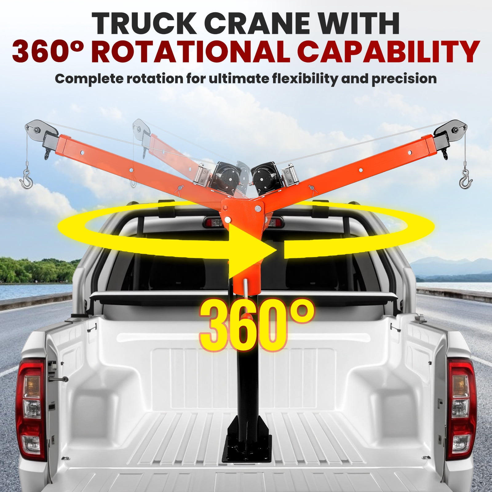 2200 lbs Electric Pickup Truck Crane with Electric Winch 5000 lbs 12V, Folding Truck-Mounted Bed Crane, Steel Pickup Truck Jib Crane Hoist 360° Swivel for Lifting Goods in Construction, Factory