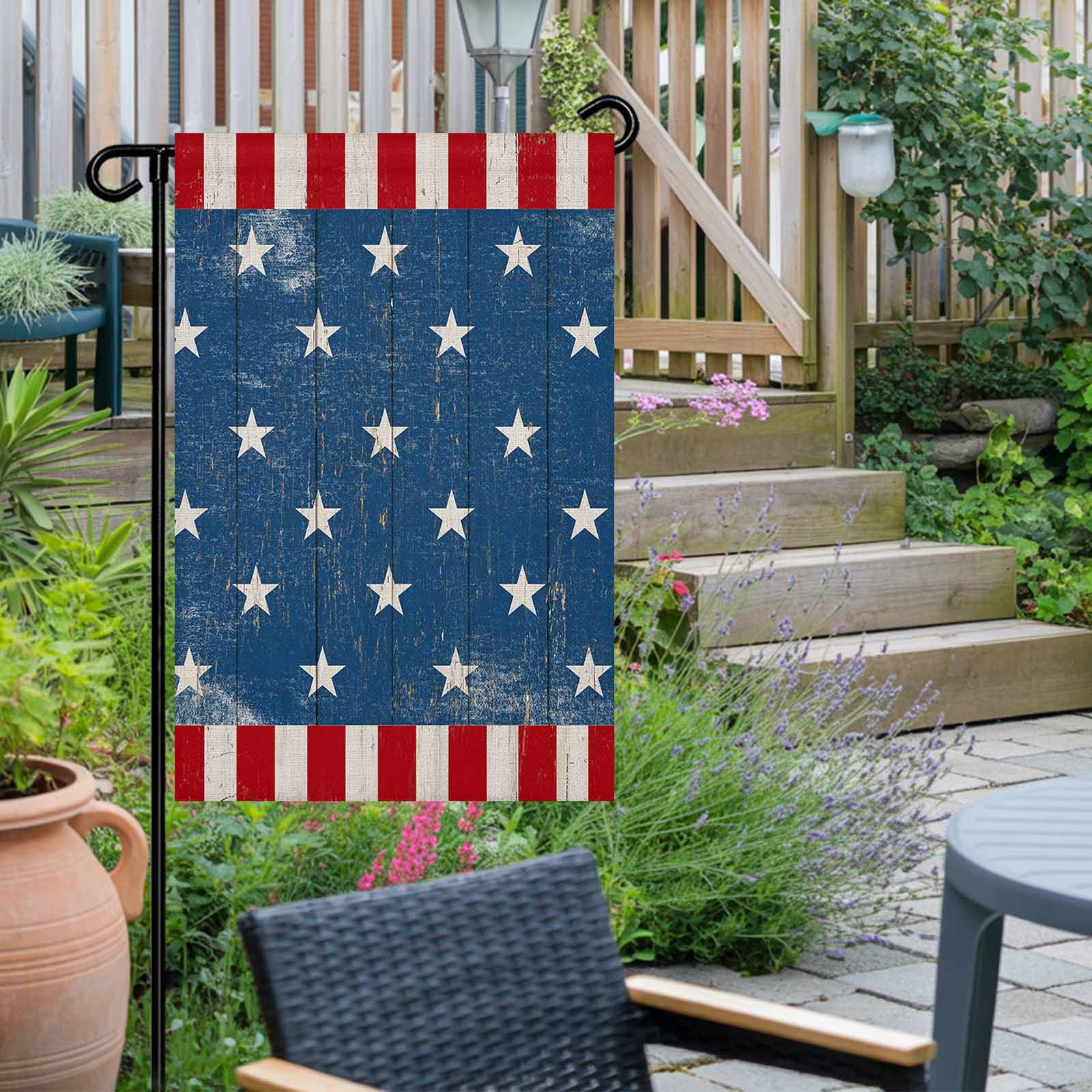 4th of July Garden Flags USA Flag Garden Flag Double Sided Welcome Flag Patriotic Stars Buffalo Independence Day Yard Flags for Outdoor Lawn Porch Memorial Day Seasonal Holiday Decor 28x40 Inch