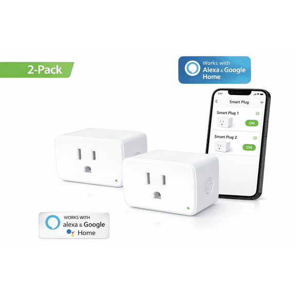 2 Pack Smart WiFi Outlet, Alexa Compatible Wall Outlet, Google Home Outlet, SmartThings Outlet, 15A Smart Receptacle, App Controlled Smart Outlet, WiFi Wall Outlet 2 Pack, Voice Control Outlet, Smart