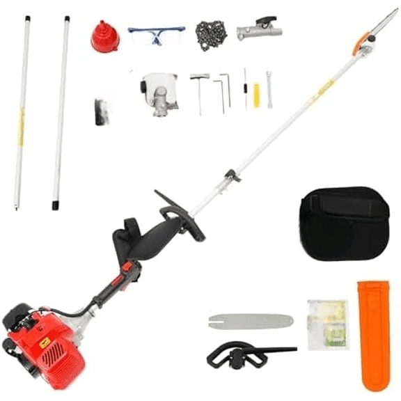 Gas Pole Saw, 42.7CC 2 Stroke 1.25kw Pole Saw Gas Pole Saws for Tree Trimming, Gas Powered Pole Saw Chainsaw Cutting Bar Tree Trimmer Long Reach Saw, Single-cylinder Air-cooled$$Garden & Patio