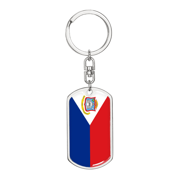 Sint Maarten Flag Swivel Keychain Dog Tag Stainless Steel or 18k Gold