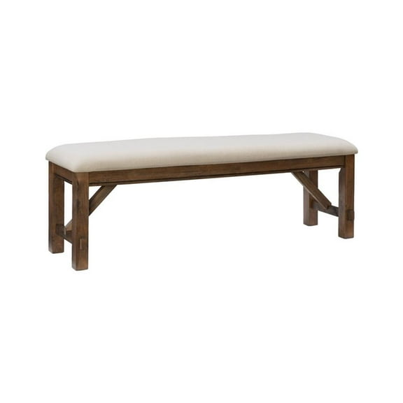 Pemberly Row 20" Transitional Wood/Fabric Bench in Rustic Umber Brown/Tan