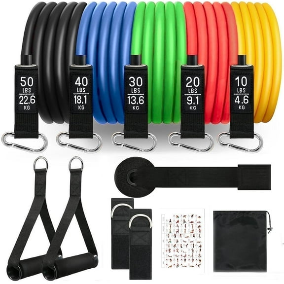 AIDFULL 11-Piece Set Resistance Bands Exercise Bands Up to 150lbs, Work Out Bands with Handles, Color Coded Exercise Bands, Exercise Guide, Storage Bag