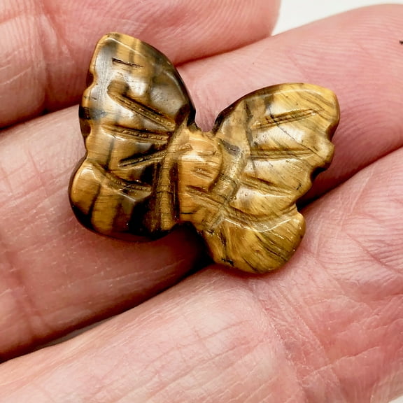 Tigereye Butterfly Animal Figurine Worry Stone | 21x18x7mm | Bronze | 1 Figurine