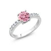 Gem Stone King 1.74 Ct Round Pink Zirconia Women Ring Available In Size 5, 6, 7, 8, 9