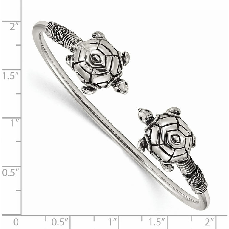 Sterling Silver Antiqued Turtle Flexible Bangle Bracelet Sterling Silver Antiqued Turtle Flexible Bangle Bracelet