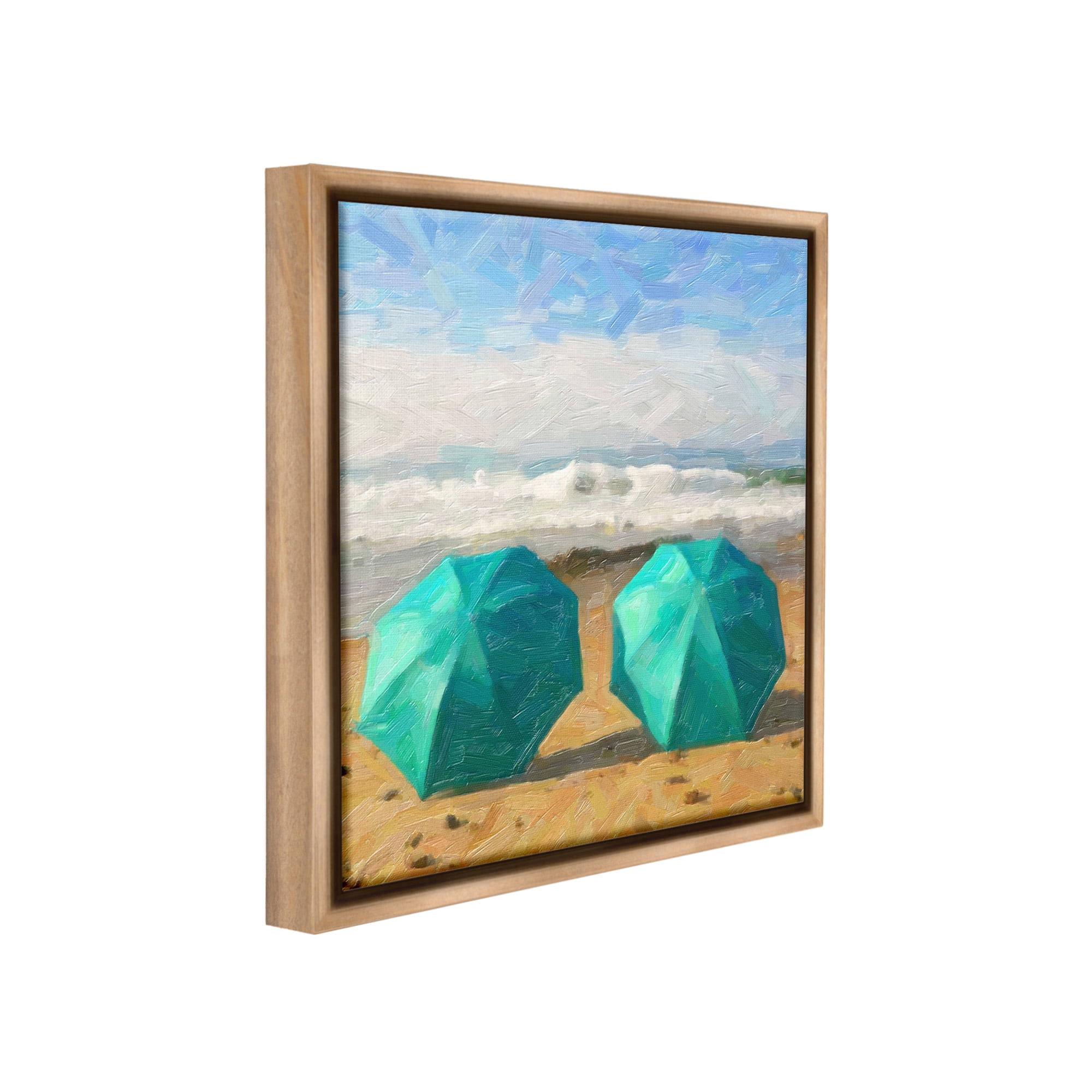 Stupell Industries Beach Umbrella Duo Landscape Painting Brown Floater Framed Canvas Art Print Wall Art, 18 x 18