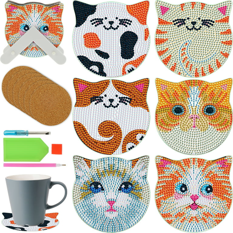 Valdivia Diamond Painting Cat Coasters with Holder, 6 PCS Cute Drink  Coasters Set, 5D DIY Diamond Art Kits for Beginners, Small Kids and Adults  Art