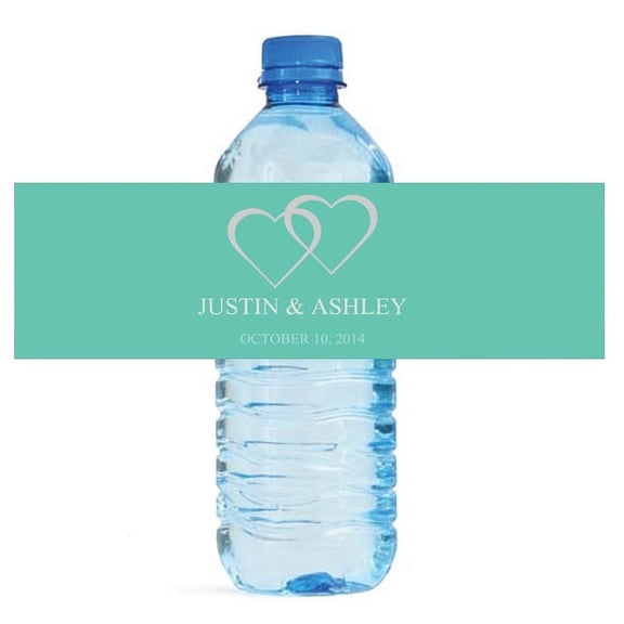 100 Modern Mint Hearts Wedding Water Bottle Labels
