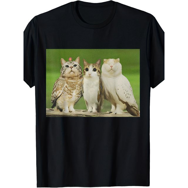T Shirt Funny Three Cats And Owl Joke Cursed Internet Hot Topic Tabby