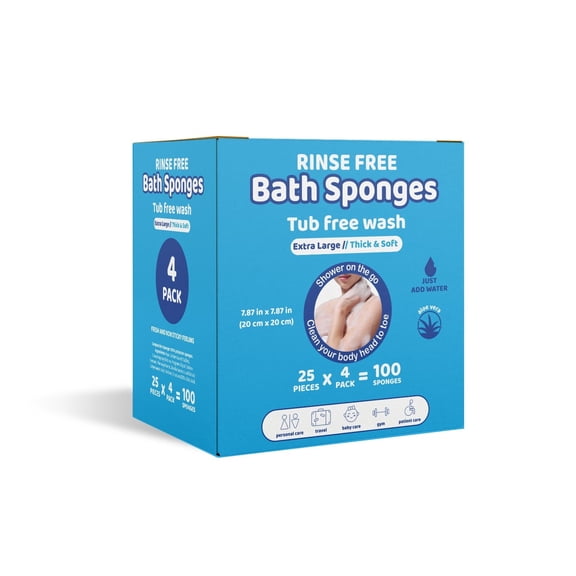 Turgiene Disposable Bath Sponges for Adults, White, Rinse-Free, 100 Count