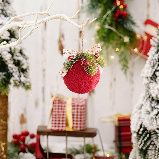 Adorno Navideño de Tela con Flecos Rojos y Bordes Blancos, con Cascabeles y Muñeco | Decoración Colgante Hecha a Mano de Poliéster Suave | Adorno Navideño Ligero y Reutilizable para Árbol, Papel de R