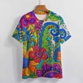 thumbnail image 3 of Vibrant Colorful Psychedelic Floral Art Women's Short Sleeve Tops Casual Blouses T Shirt, 3 of 6